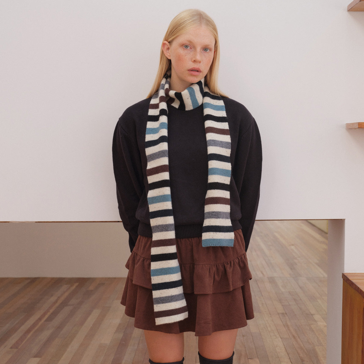 100% Merino Wool Striped Scarf Soft Long Neck Warmer
