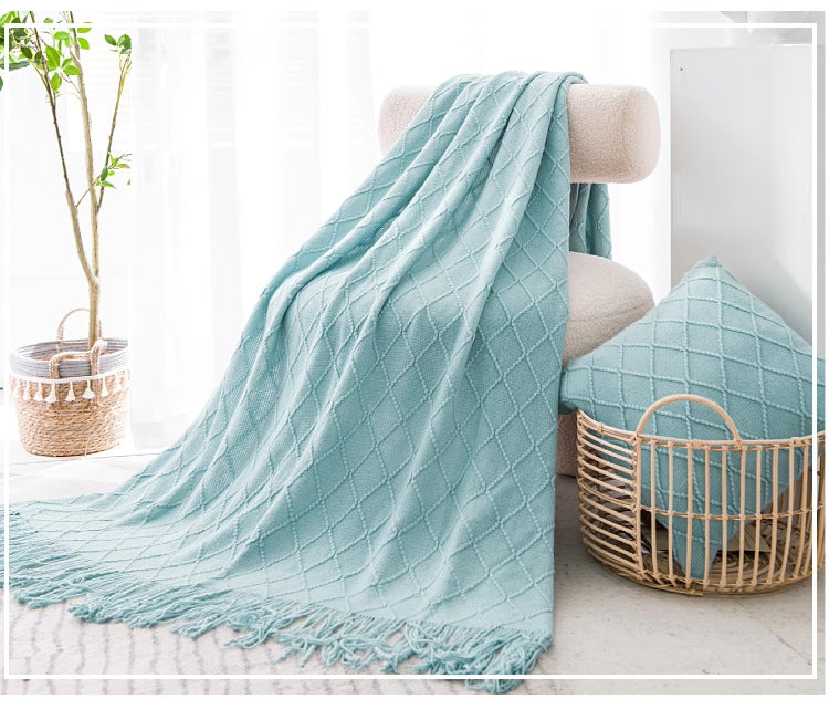Soft Knitted Woven Tassel Throw Blanket
