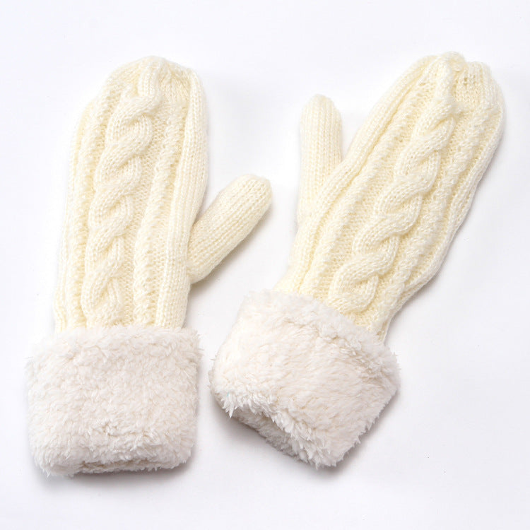 Solid Color Twist Knit Winter Padded Gloves