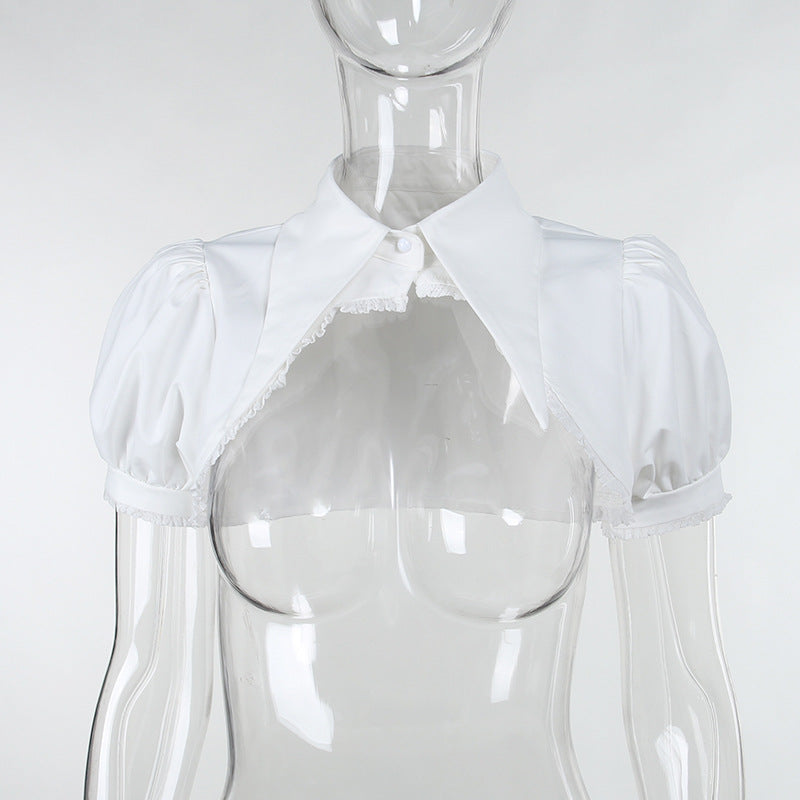Summer New V-Neck Puff Sleeve Polo Top And A-Line Dress Set