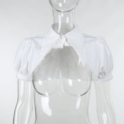 Summer New V-Neck Puff Sleeve Polo Top And A-Line Dress Set