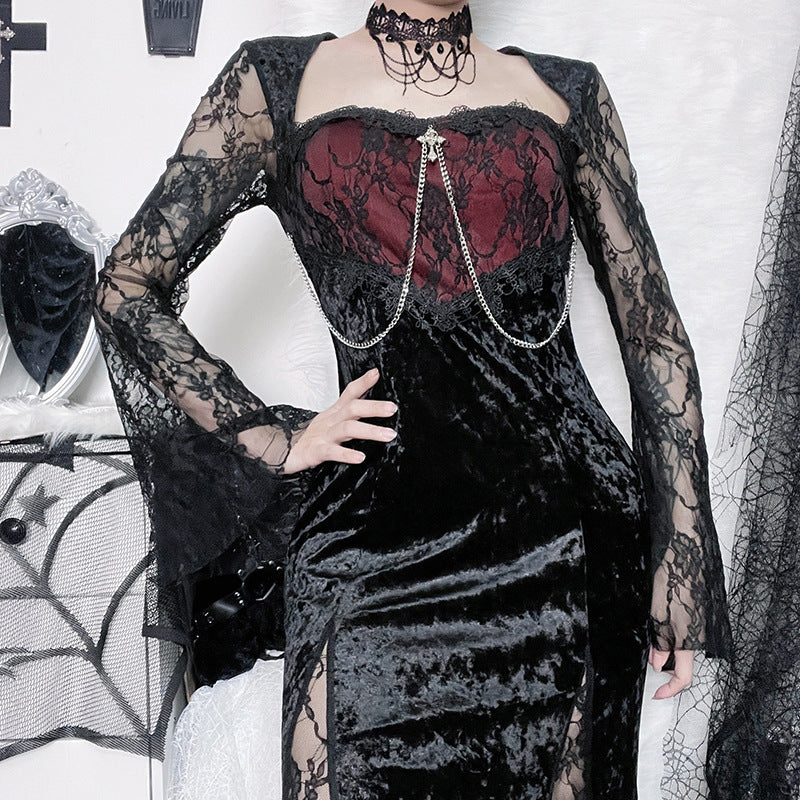 Dark Aesthetic Lace Sleeve Bodycon Dress