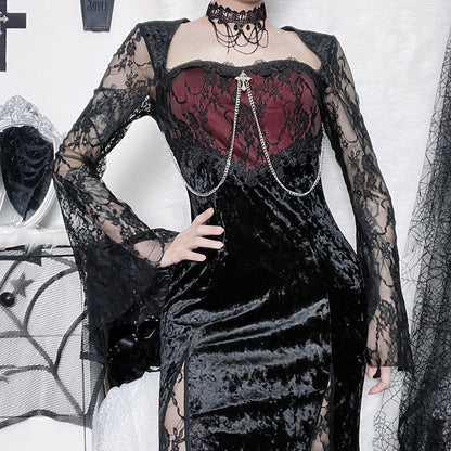 Dark Aesthetic Lace Sleeve Bodycon Dress