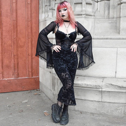 Dark Sexy Lace Bell Sleeve Cardigan Top for Women