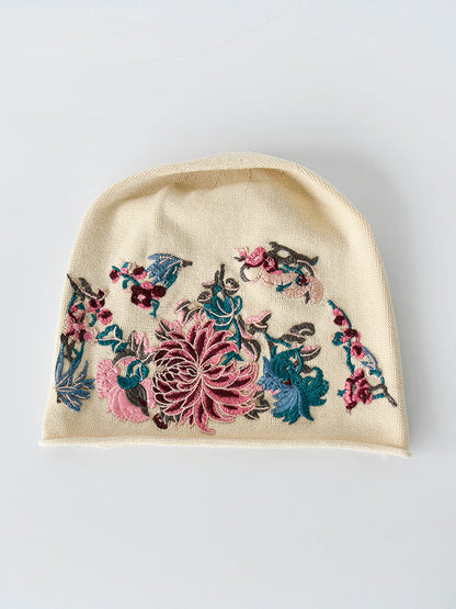 Black Pile Hat Women'S Autumn And Winter Embroidery Thin Postpartum Knitted Woolen Confinement Hat Versatile Bun Cap