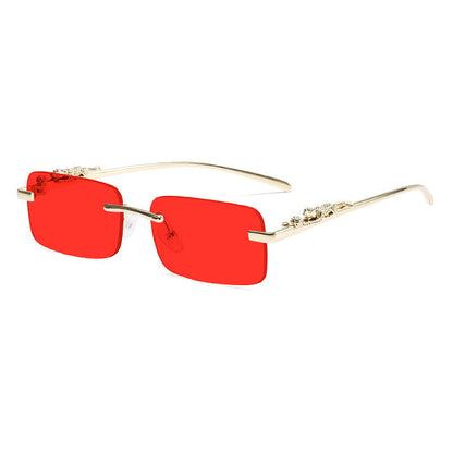 Trendy Square Frameless Sunglasses with Leopard Print Accents