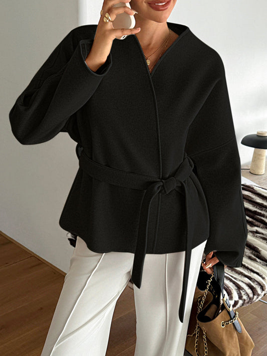 Casual Belted Long Sleeve Blazer For Women
