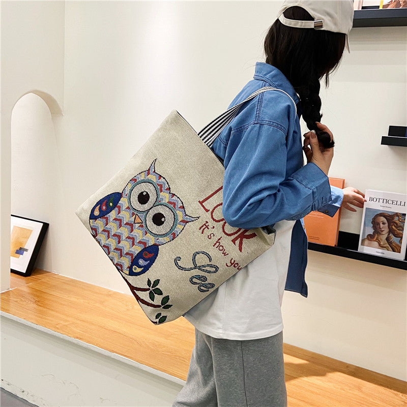 Ethnic Vintage Embroidered Canvas Tote Bag for Women