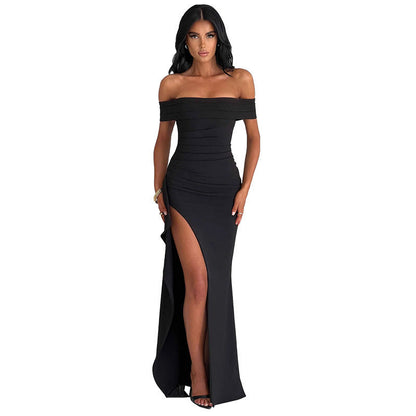 Off-The-Shoulder Slit Maxi Dress Elegant Bodycon Dress