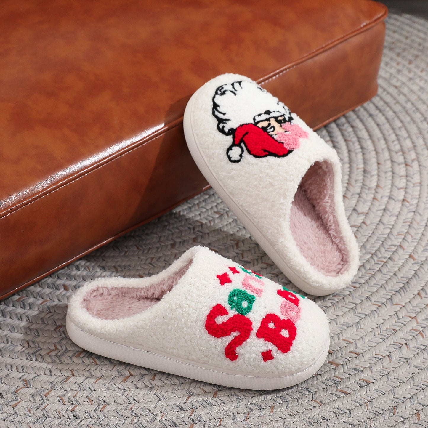 Winter Santa Claus Warm Fleece Indoor Slippers