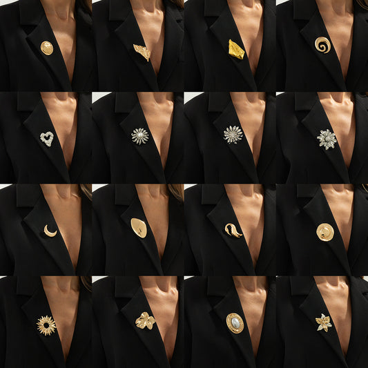 Exaggerated Irregular Metal Pleated Brooch Trendy Fashion Jacket Pin