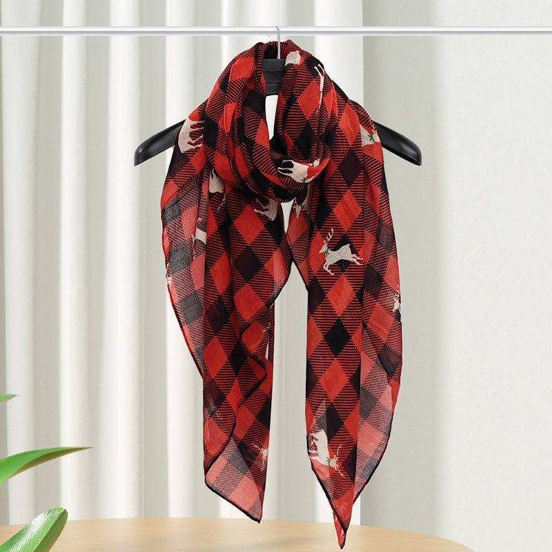 Christmas Theme Cartoon Print Silk Scarf