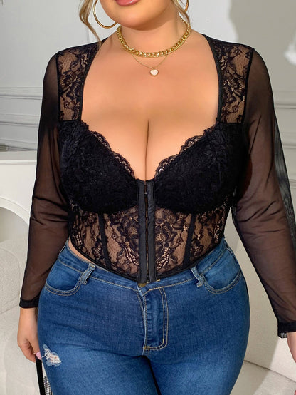 Sheer Lace Plus Size V-Neck Cardigan For Easter