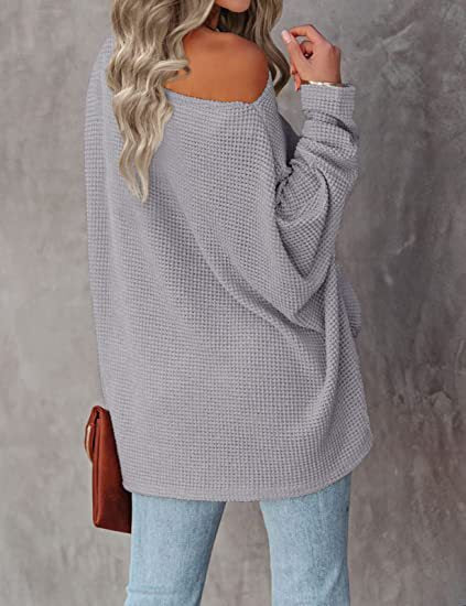 New Knitted Bat Long-Sleeved Solid Color Top Women'S