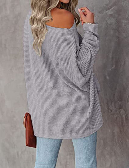 New Knitted Bat Long-Sleeved Solid Color Top Women'S