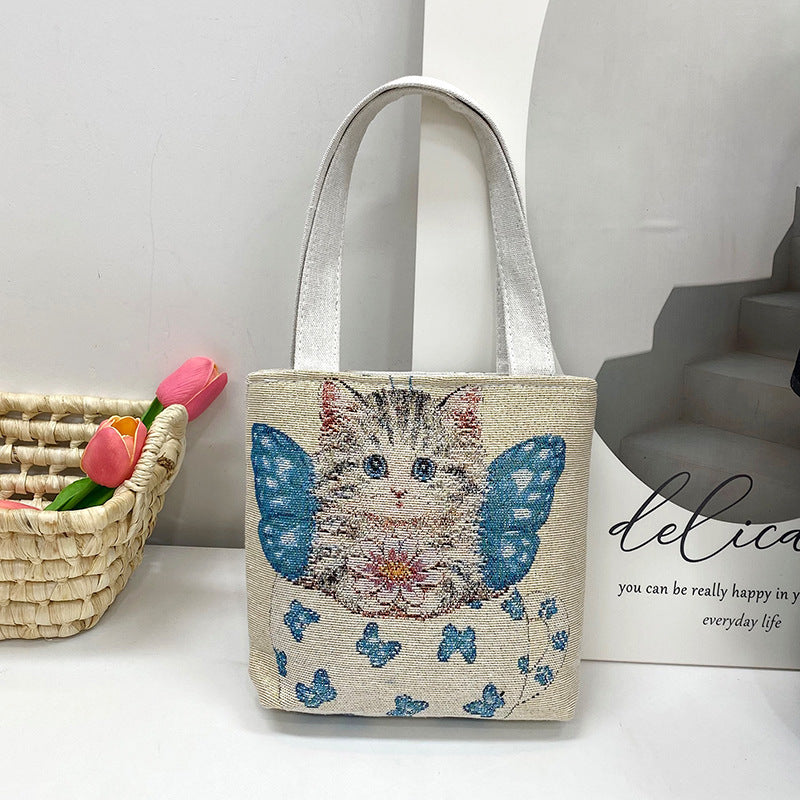 Ethnic Style Elephant Embroidered Canvas Tote Bag for Everyday Use