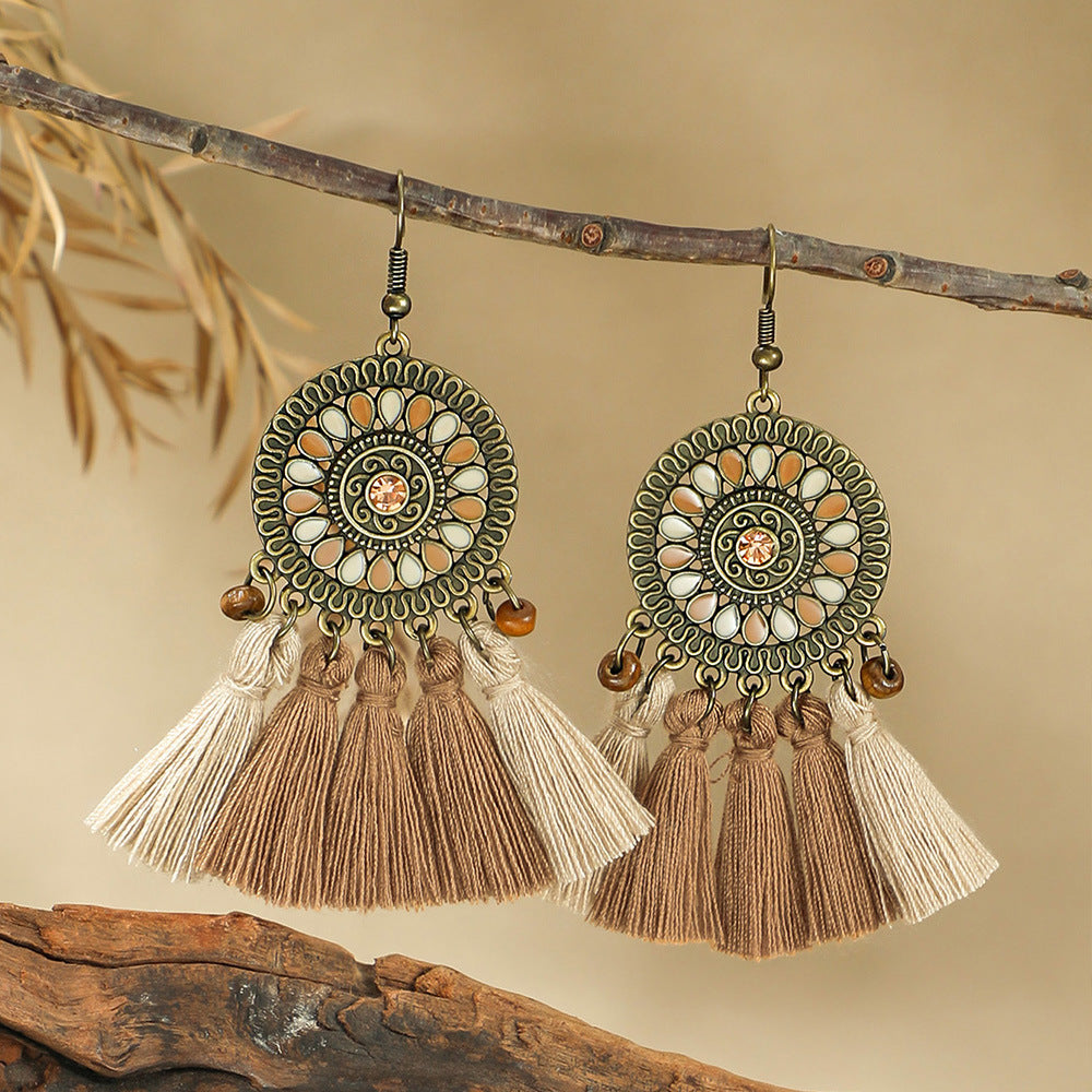Bohemian Handmade Woven Tassel Earrings Trendy Versatile Jewelry
