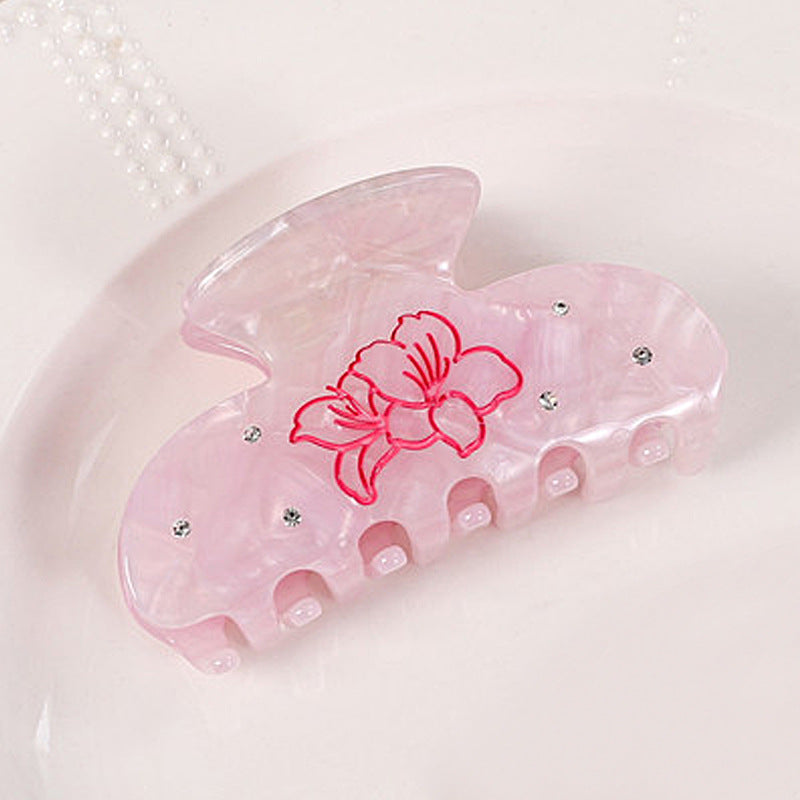 Flower Print Rhinestone Hair Claw Clips