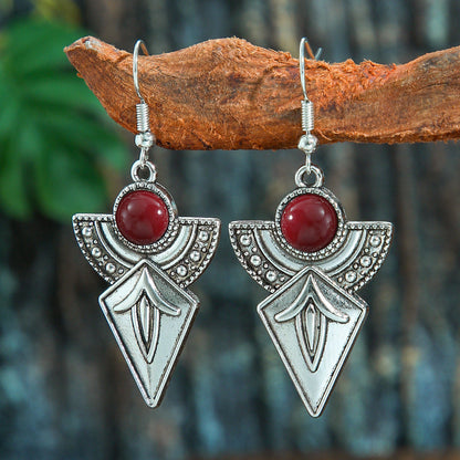 Retro Ethnic Long Pendant Necklace and Earring Set with Turquoise Accents