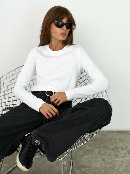 Casual Solid Color Long Sleeve Cotton T-Shirt