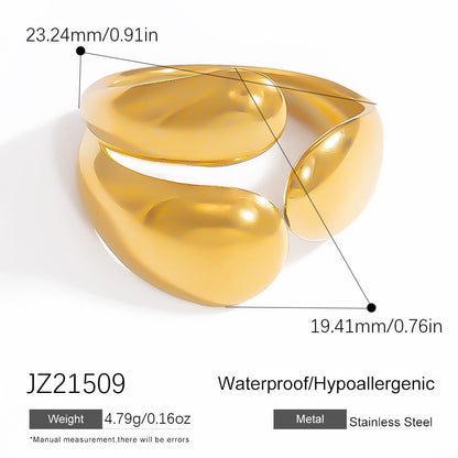 Ocean Series 18K Gold-Plated Stainless Steel Ring Stylish Open Ring for Women