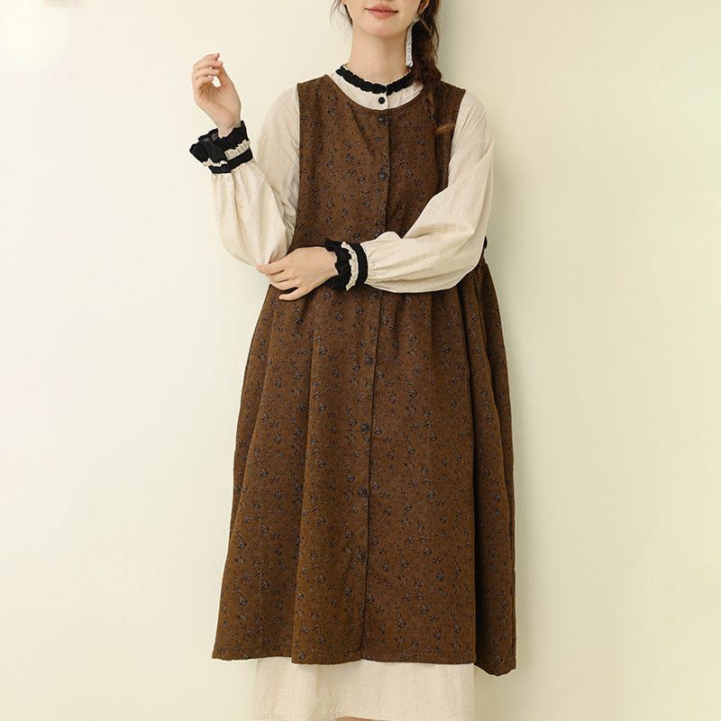 Vintage Floral Print Loose Maxi Dress
