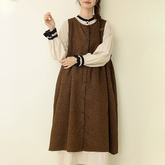 Vintage Floral Print Loose Maxi Dress