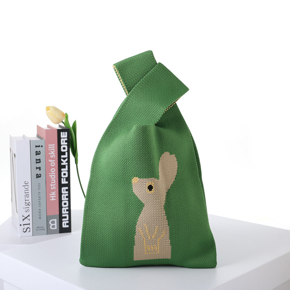 Knitted Tote Bag With Cute Designs Soft Polyester Casual