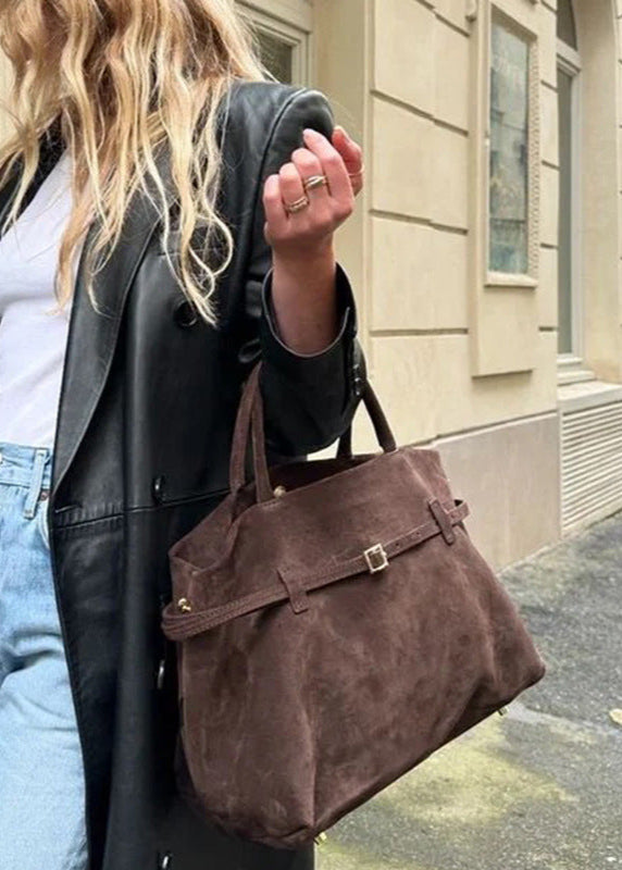 Suede Tote Bag With Buckle Detail