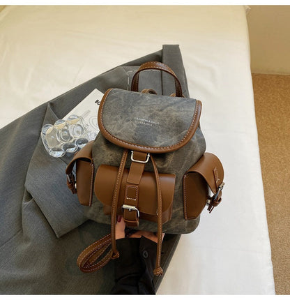Retro Casual Backpack For Women Stylish Drawstring Travel Bag