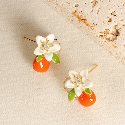 Chic Floral Drop Oil Earrings With Rhinestone Accents