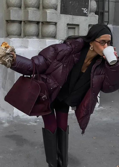 Oversized Puffer Jacket Glossy Plum Material
