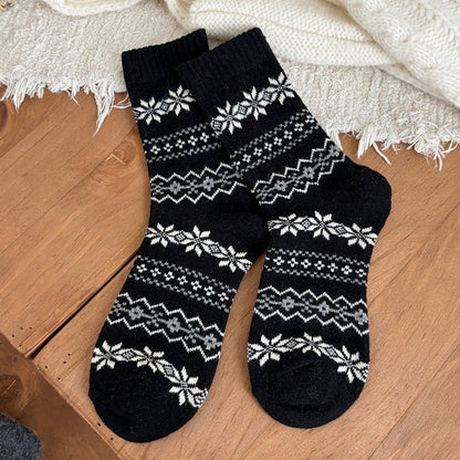 Vintage Snowflake Print Thicken Warm Crew Socks