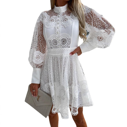 Elegant Lace Long Sleeve Dress with Ruffled Detail