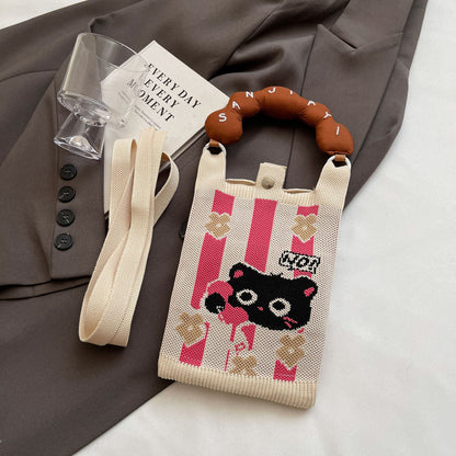 Trendy Knitted Crossbody Phone Bag Cute Cartoon Design