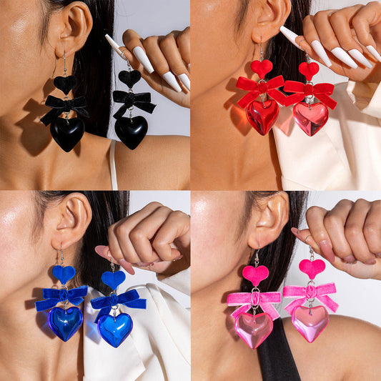 Vintage Minimalist Bow Heart Earrings Acrylic Valentine Jewelry