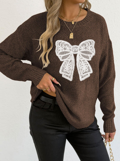 Embroidered Butterfly Knit Sweater Elegant Casual Pullover