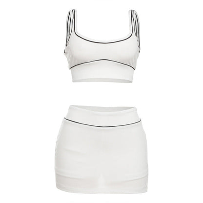 Sporty Casual Crop Tank Top And Mini Skirt Set