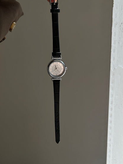 Trendy Round Dial Leather Strap Quartz Watch