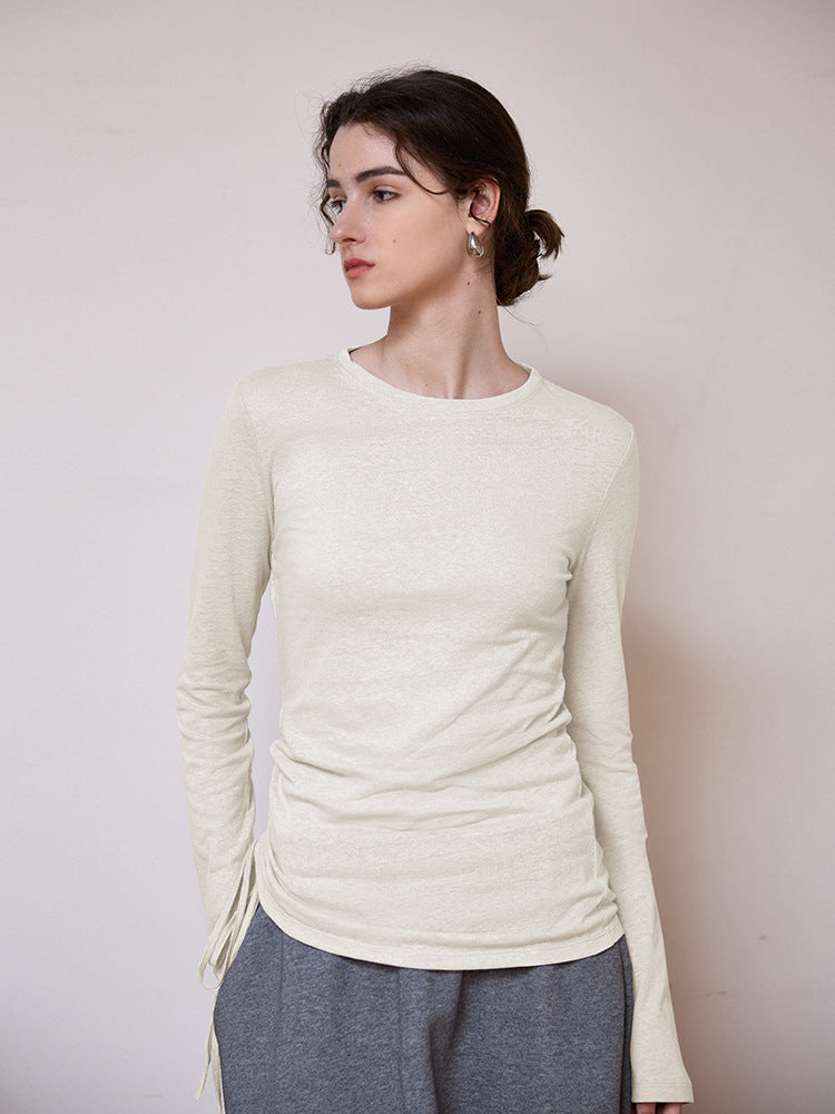Asymmetrical High-End Linen Knit Top Elegant Casual Long Sleeve Shirt