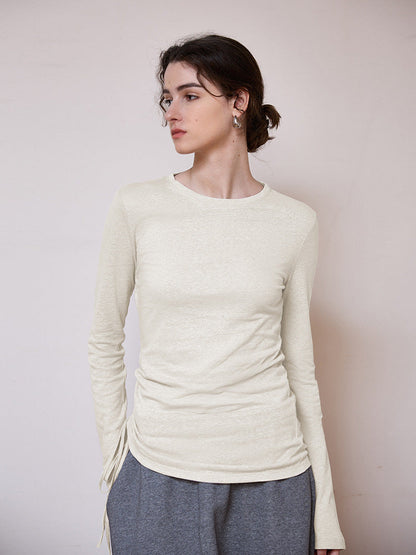 Asymmetrical High-End Linen Knit Top Elegant Casual Long Sleeve Shirt