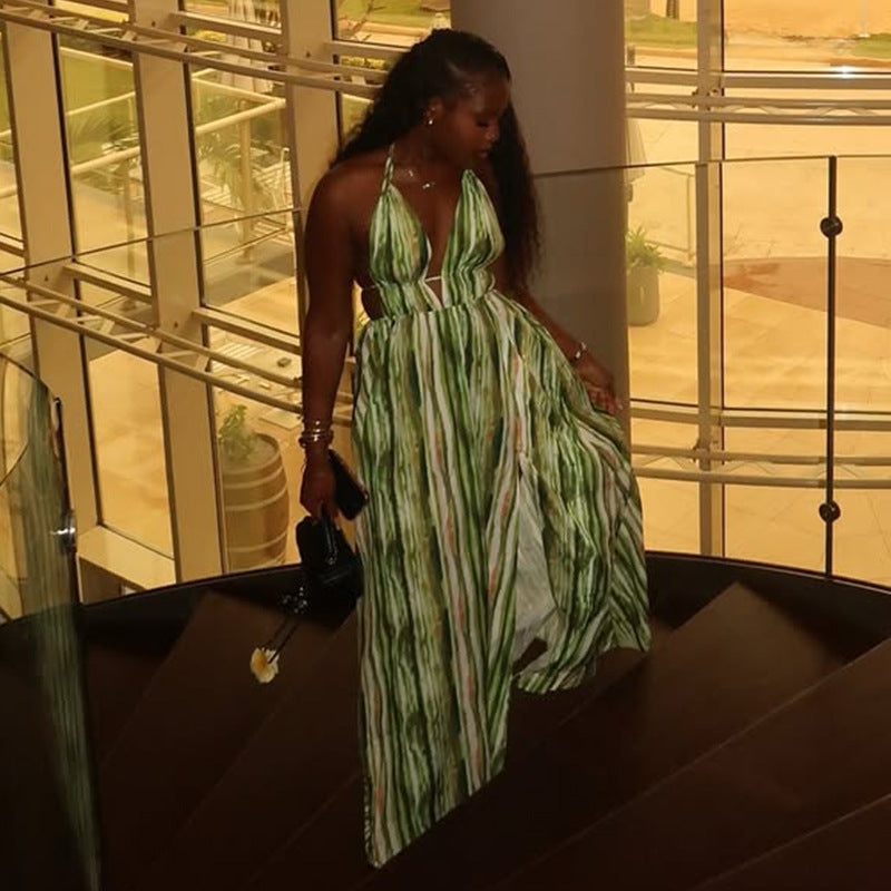 Comfortable V-Neck Backless A-Line Maxi Dress