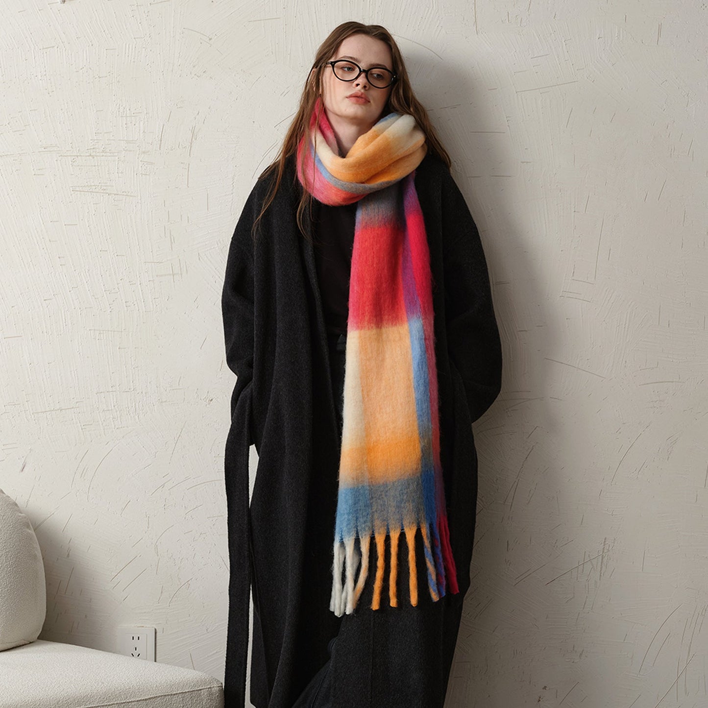 Plaid Color Block Warm Thicken Soft Scarve