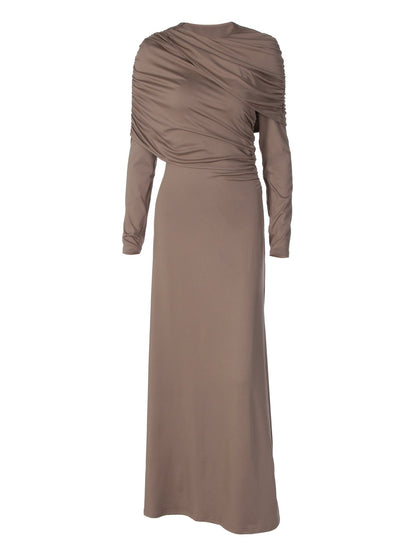 Elegant Solid Color Long Sleeve Dress with Ruched Design