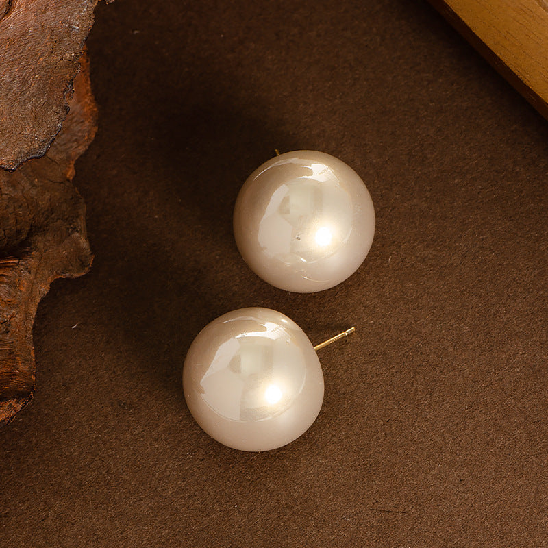 Statement Pearl Stud Earrings Elegant Geometric Design Alloy 925 Silver