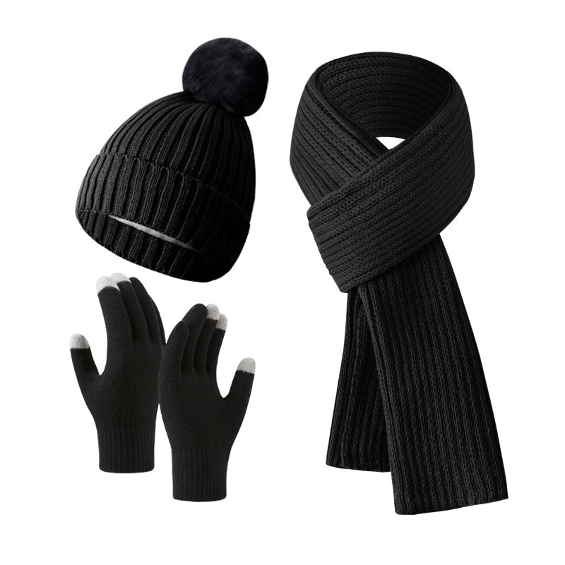 Warm Knitted Winter Hat, Scarf, And Gloves Set