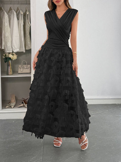 Elegant A-Line Maxi Dress Casual Polyester V Neck Dress