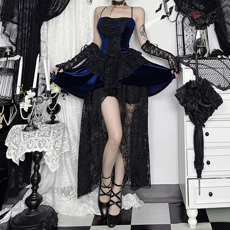 Glamorous Velvet Dress with Floral Pattern for Alternative Fashion