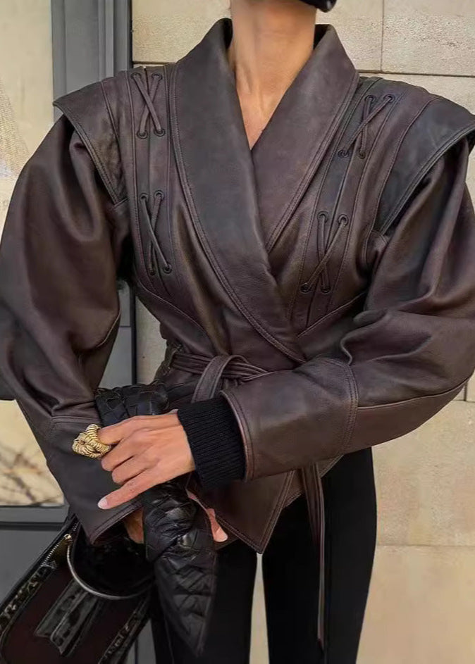 Faux Leather Blazer With Lace Up Detail