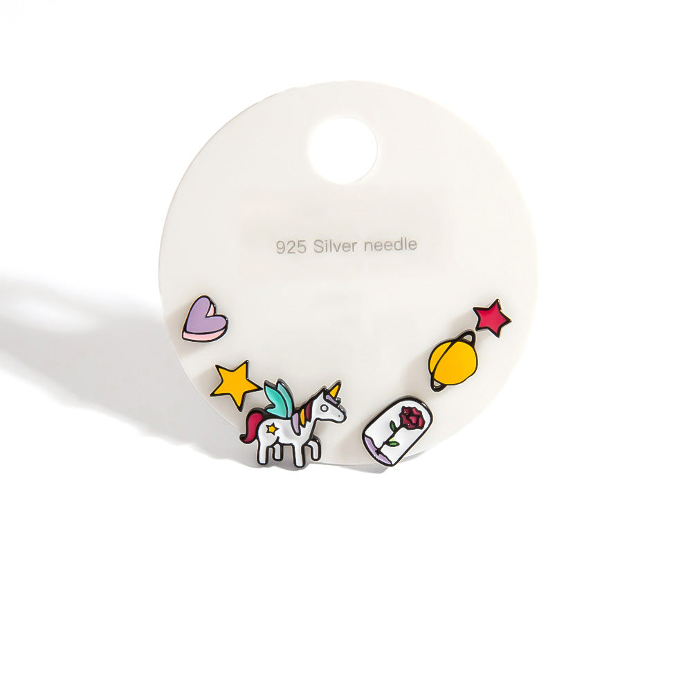 Cute Cartoon Character 925 Silver Stud Earrings Minimalist Fashion Accessories